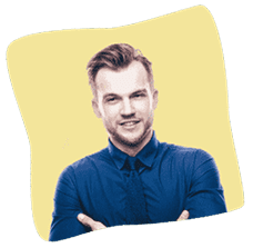 Man representing babysitting service, smiling in front of a yellow background